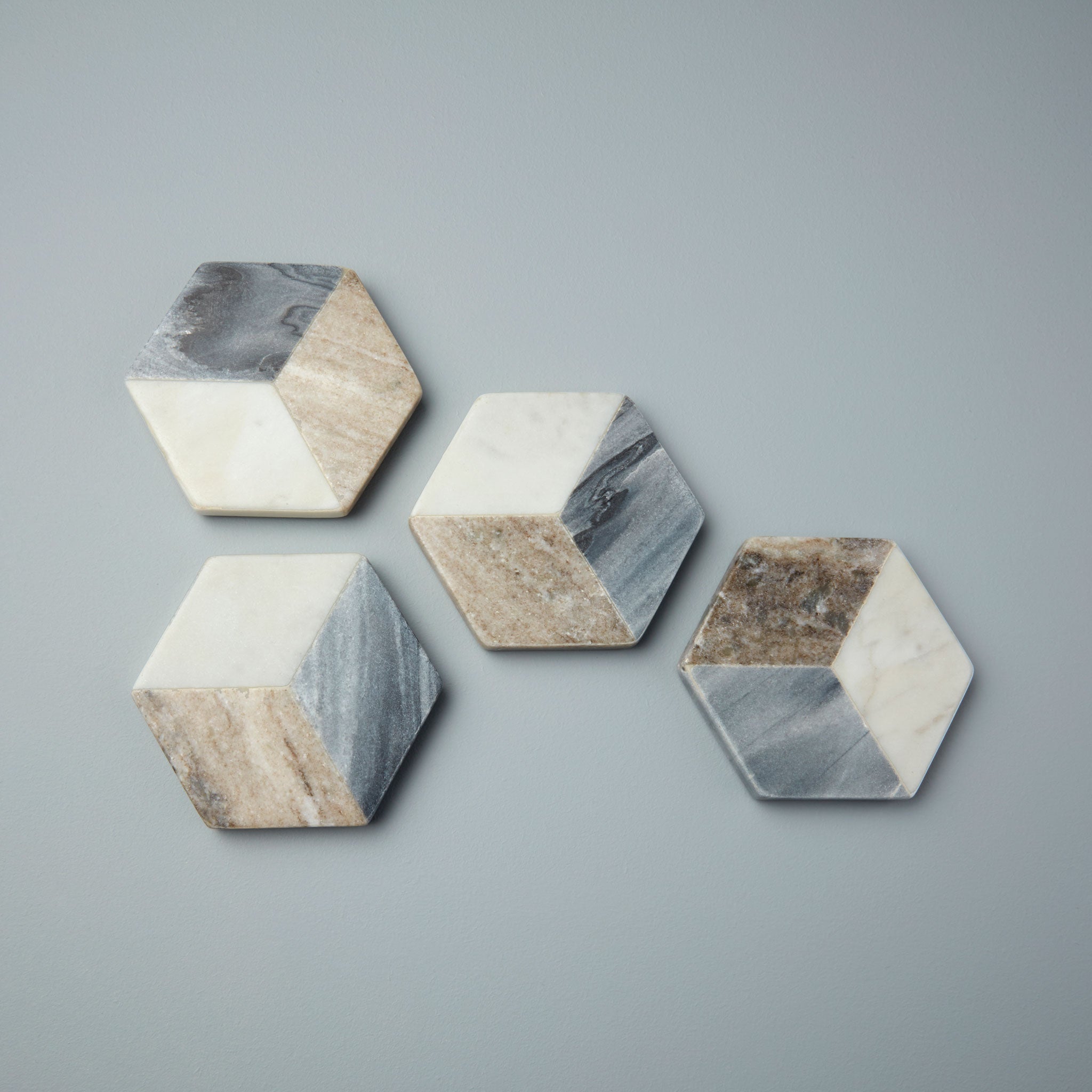 Geometric Marble Hexagon Coasters, Set of 4