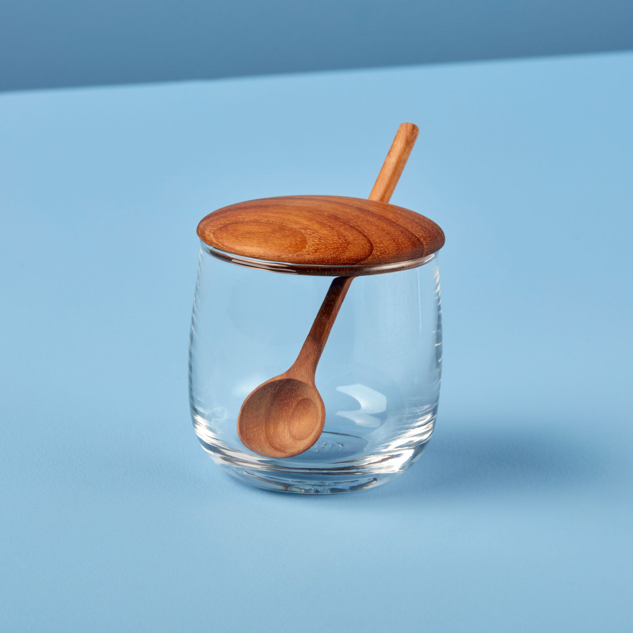 Glass Jar with Teak Lid & Spoon
