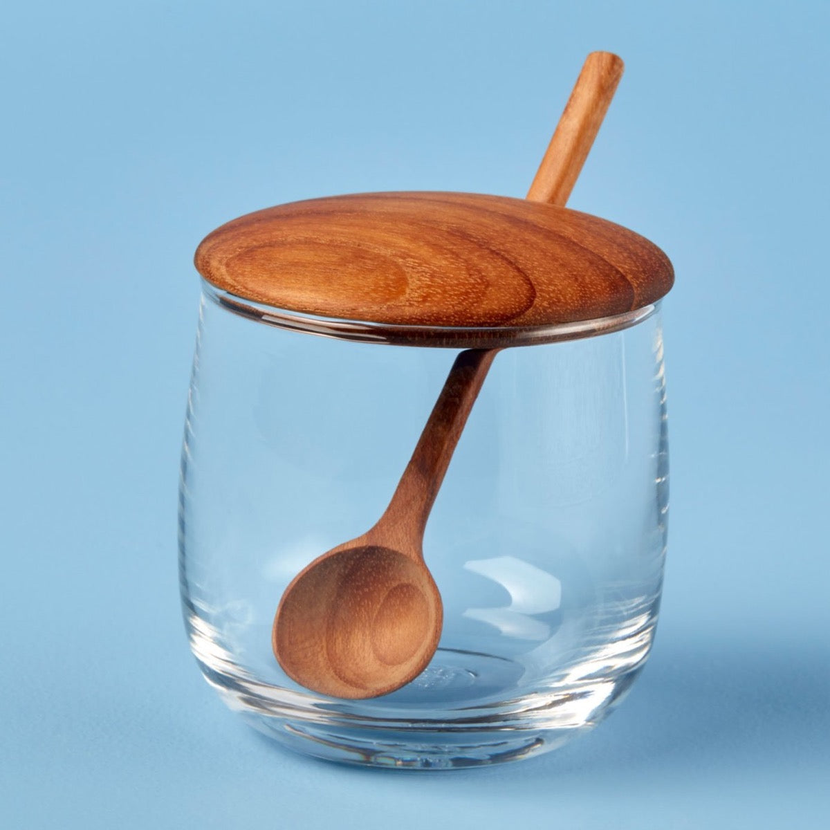 Glass Jar with Teak Lid & Spoon