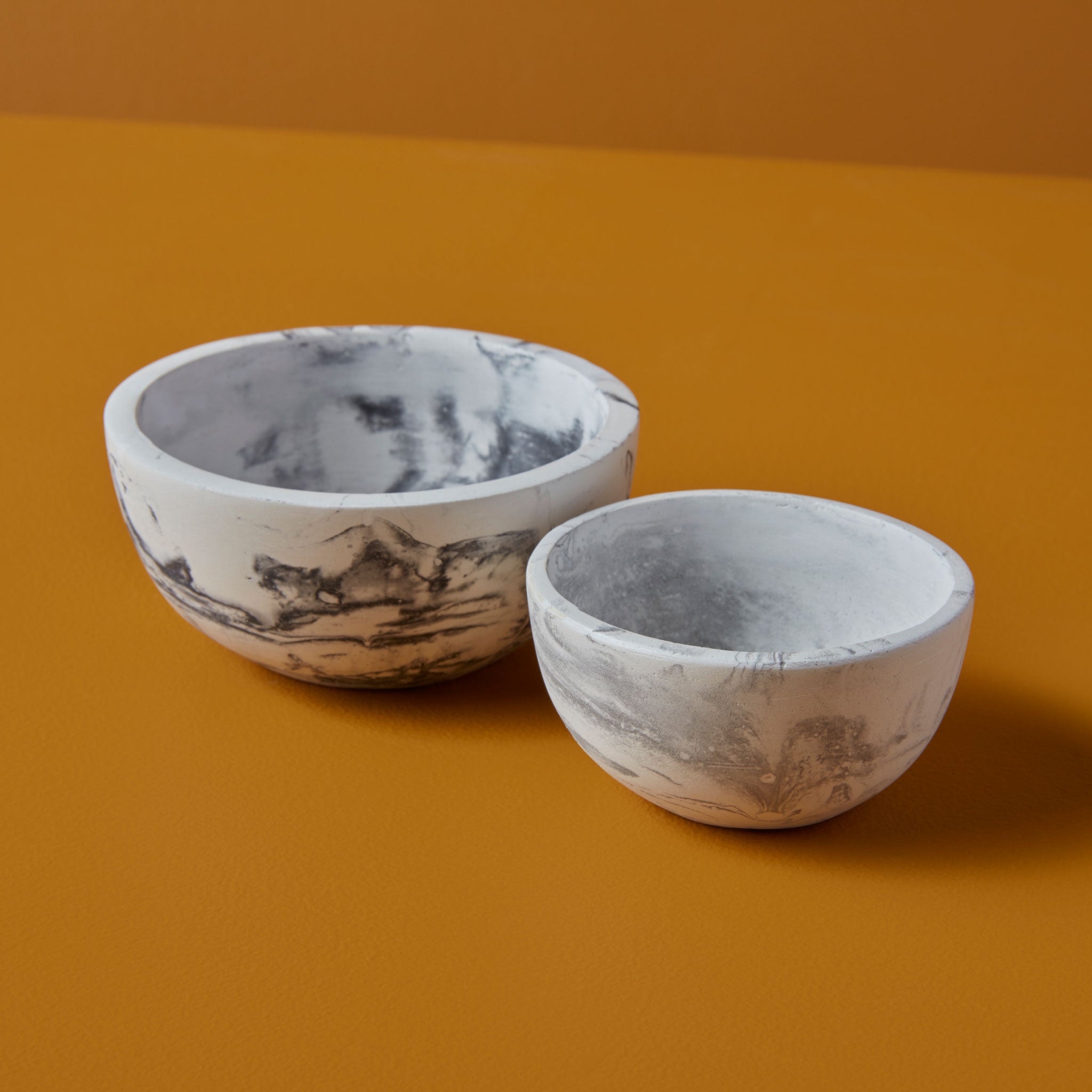 Marbled Cement Nesting Bowls, Set of 2, Black/Gray