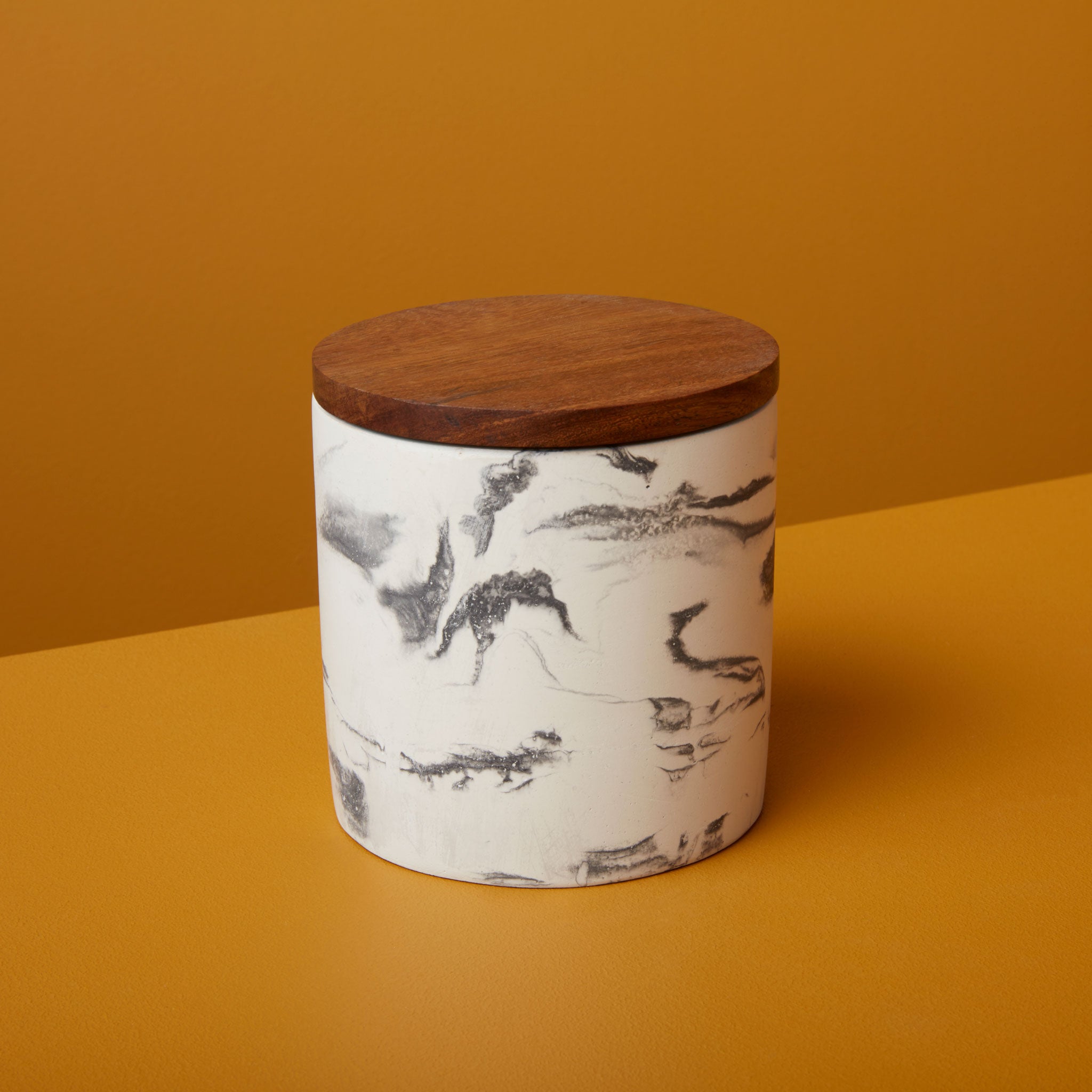 Marbled Cement & Acacia Canister, Black