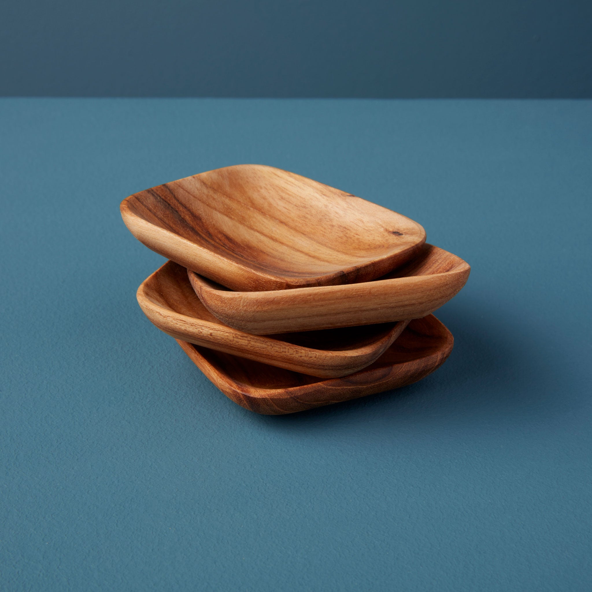Teak Square Pinch Bowls, Set of 4