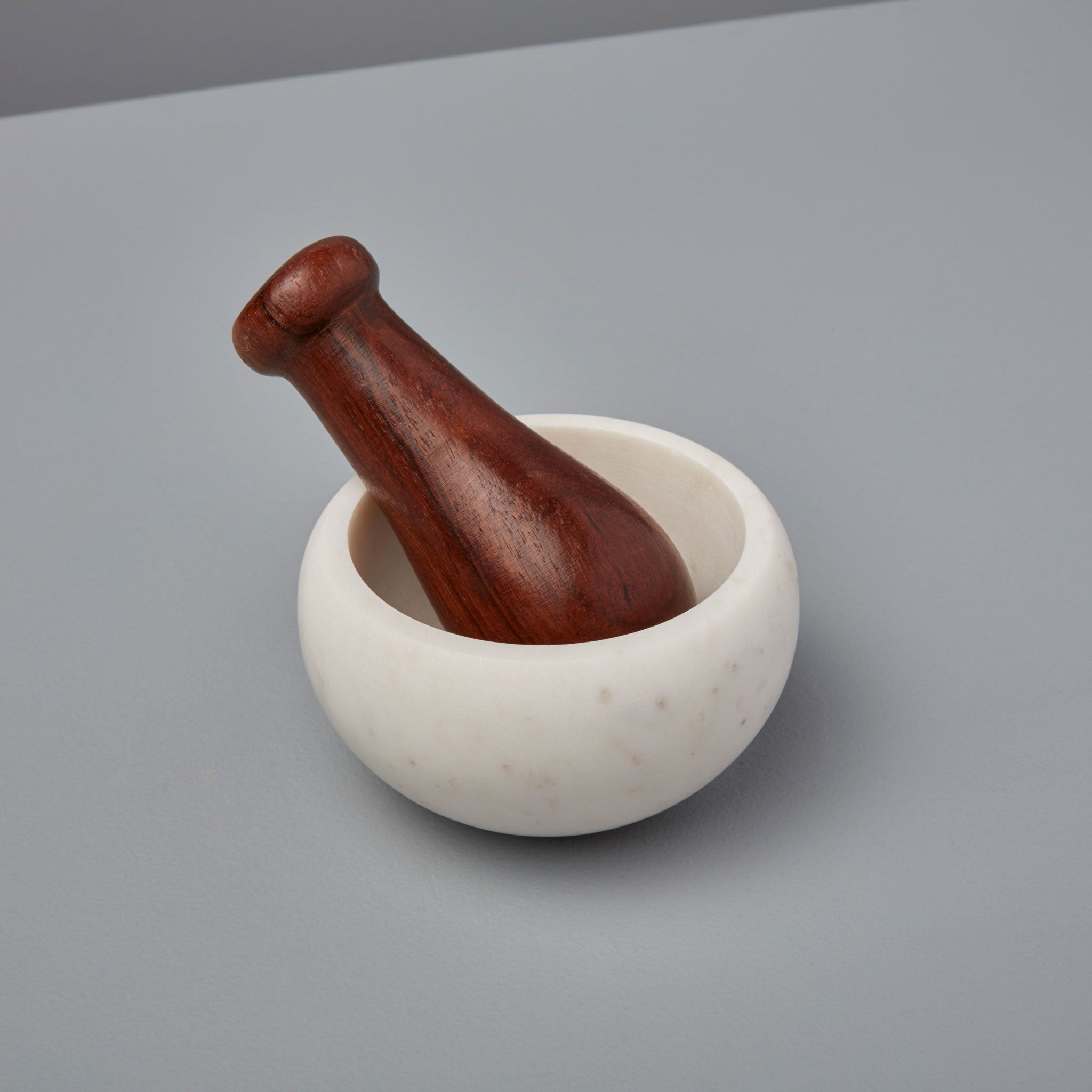 White Marble & Wood Mortar & Pestle