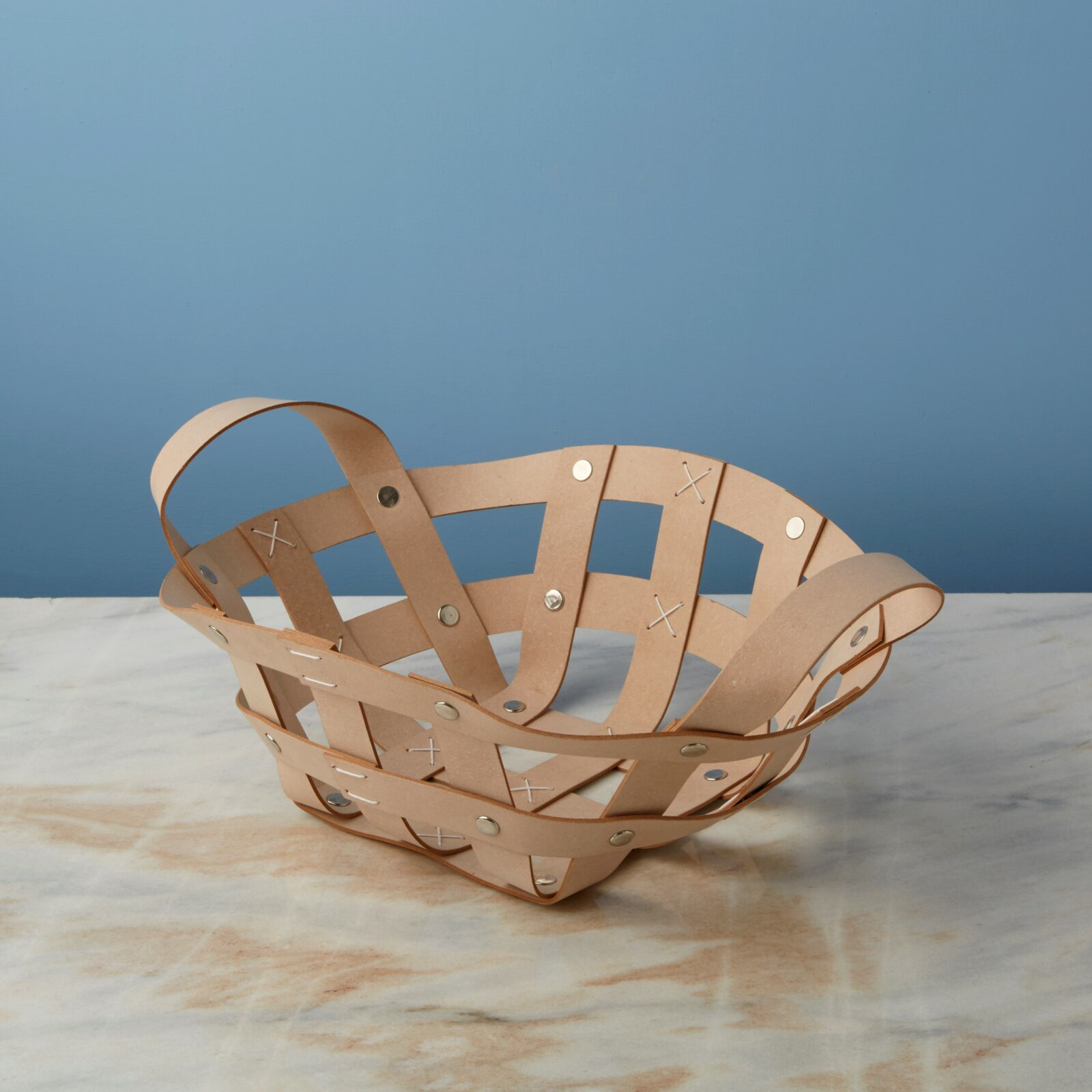 Pali Recycled Leather Tabletop Basket