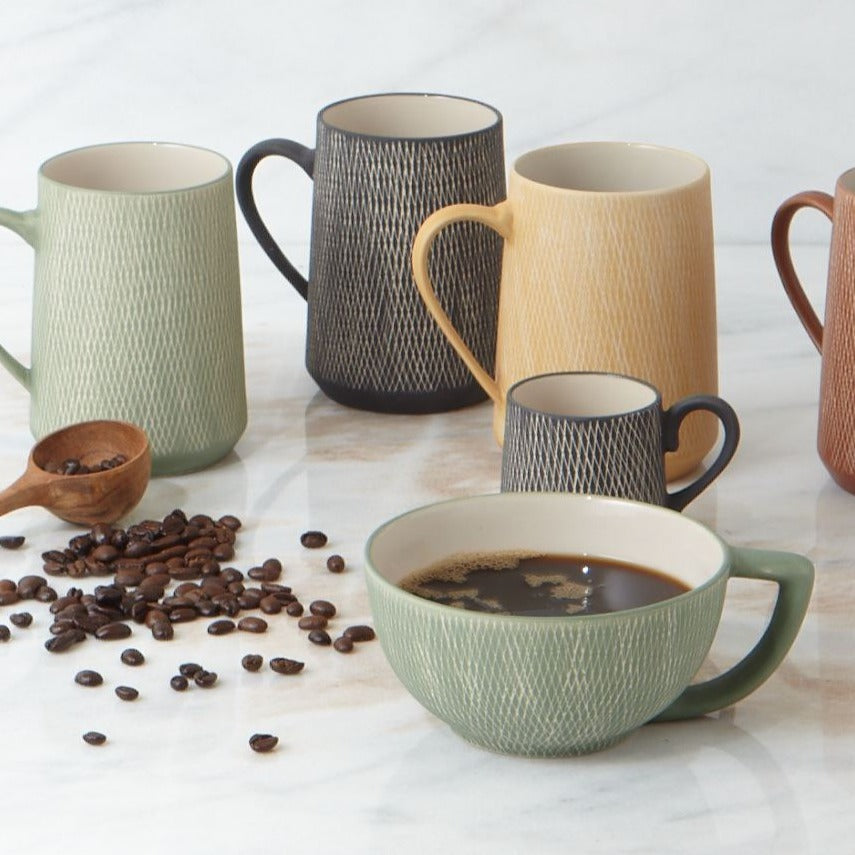 Jade Crosshatch Latte Mugs, Set of 4