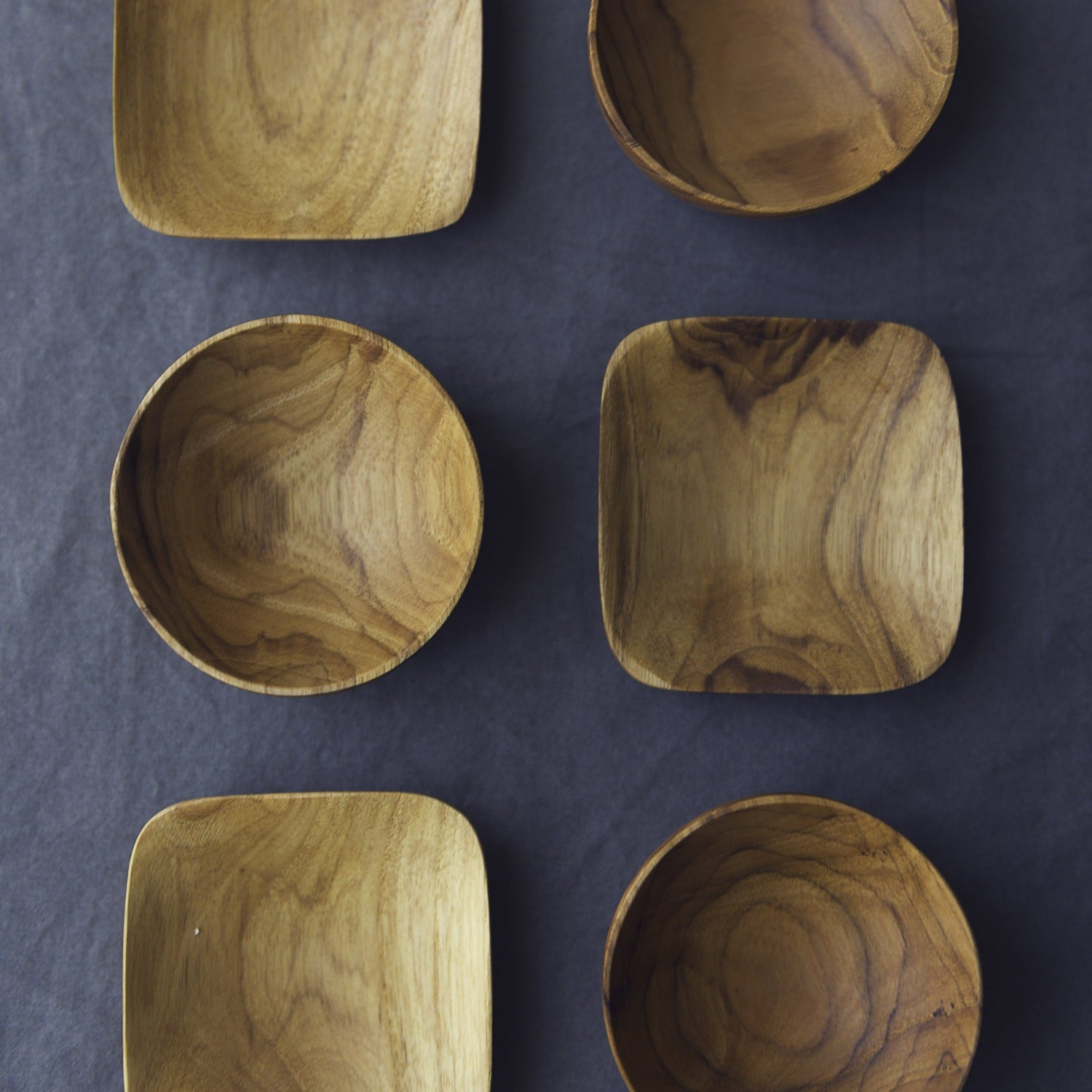 Teak Square Pinch Bowls, Set of 4