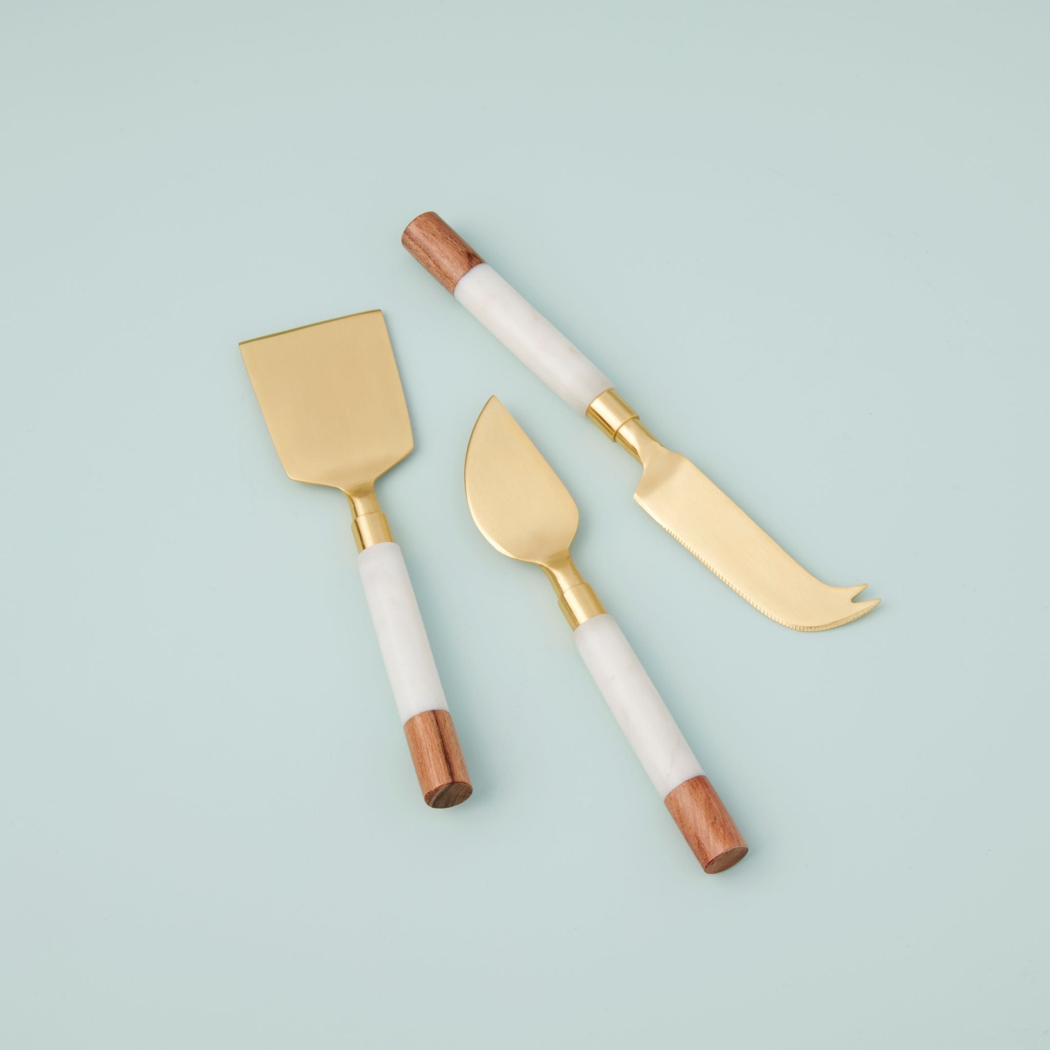 White Marble & Acacia Gold Cheese Set