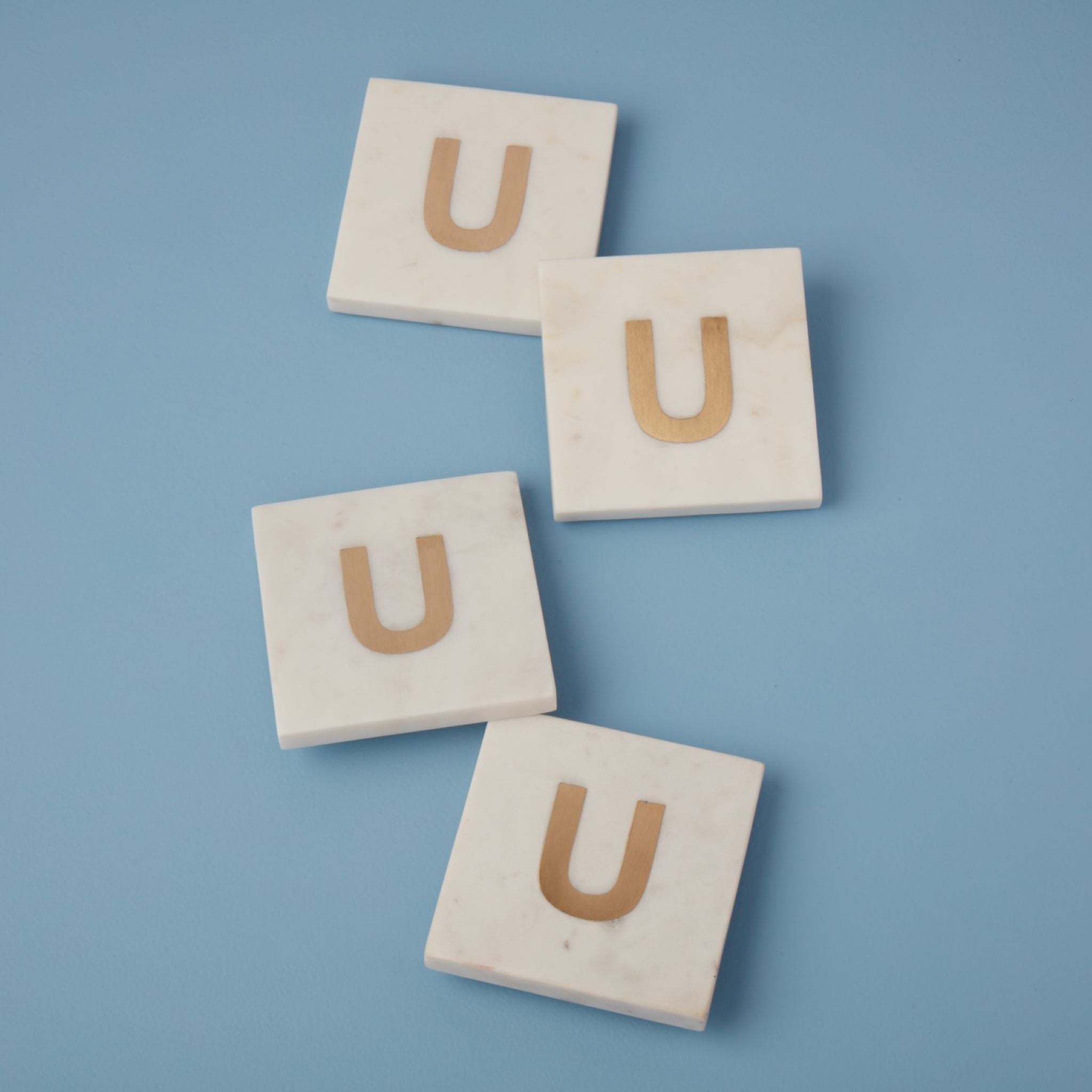 Verona Marble Monogram Coasters Set of 4 - Letter U