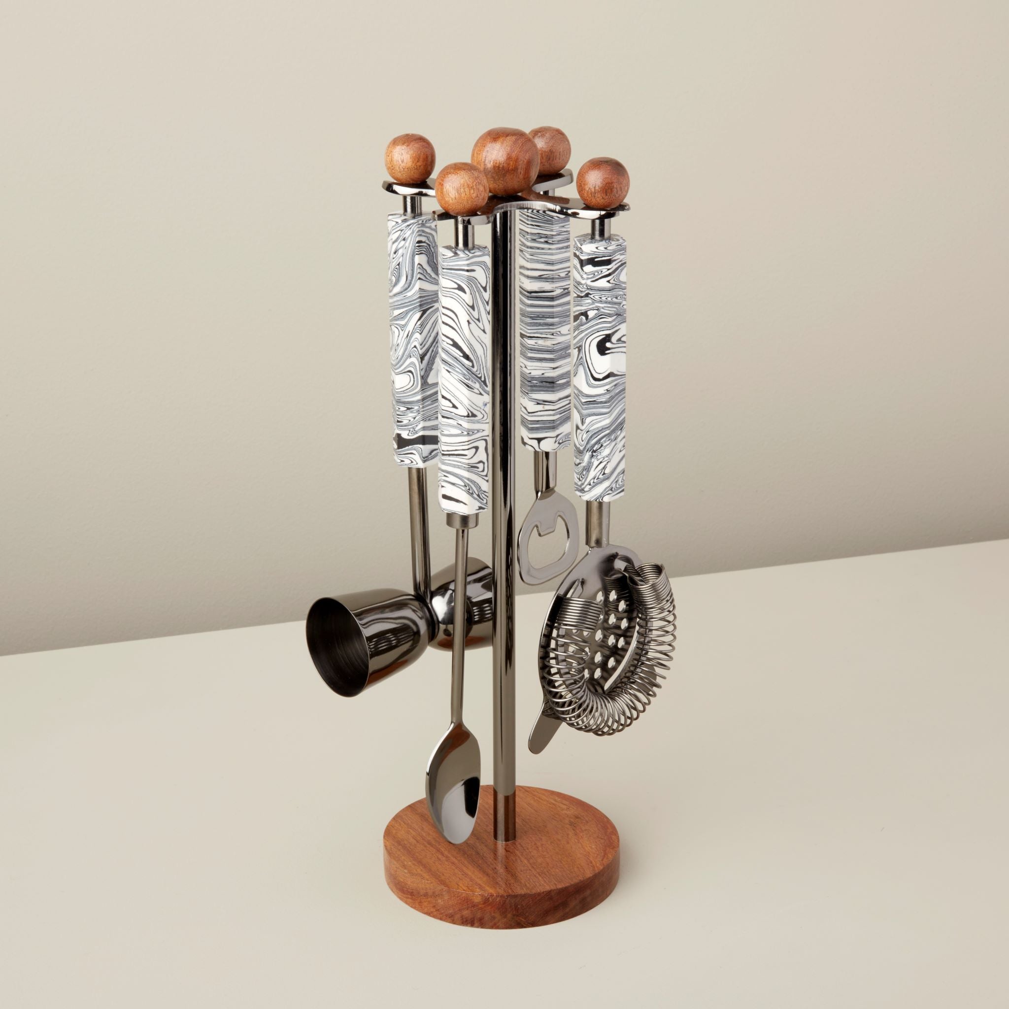 Zebra Marble & Wood Onyx Hanging Bar Set