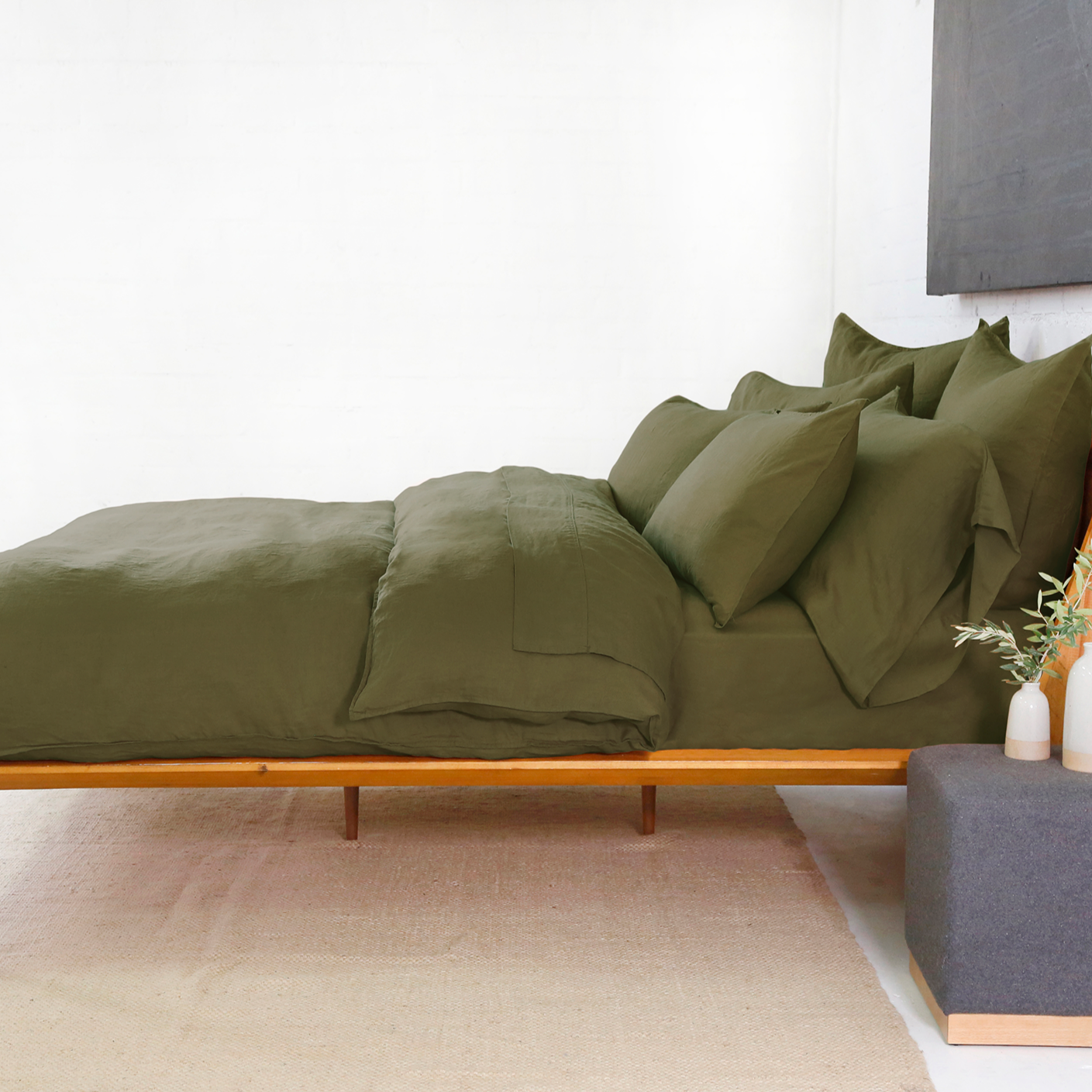 Parker Linen Queen Duvet Set, Forest