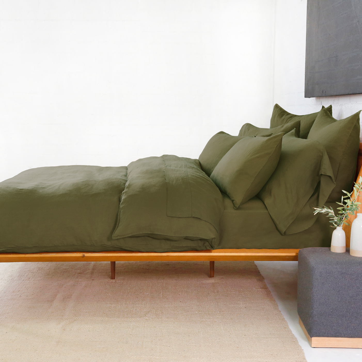 Parker Linen King Duvet Set, Forest