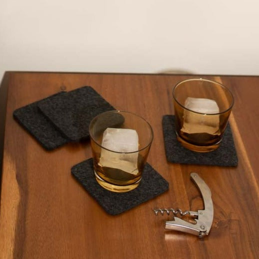 Square Felt Coaster, Set of 4, Charcoal