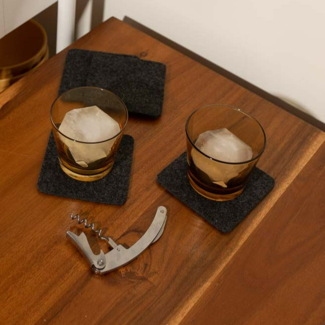 Square Felt Coaster, Set of 4, Charcoal