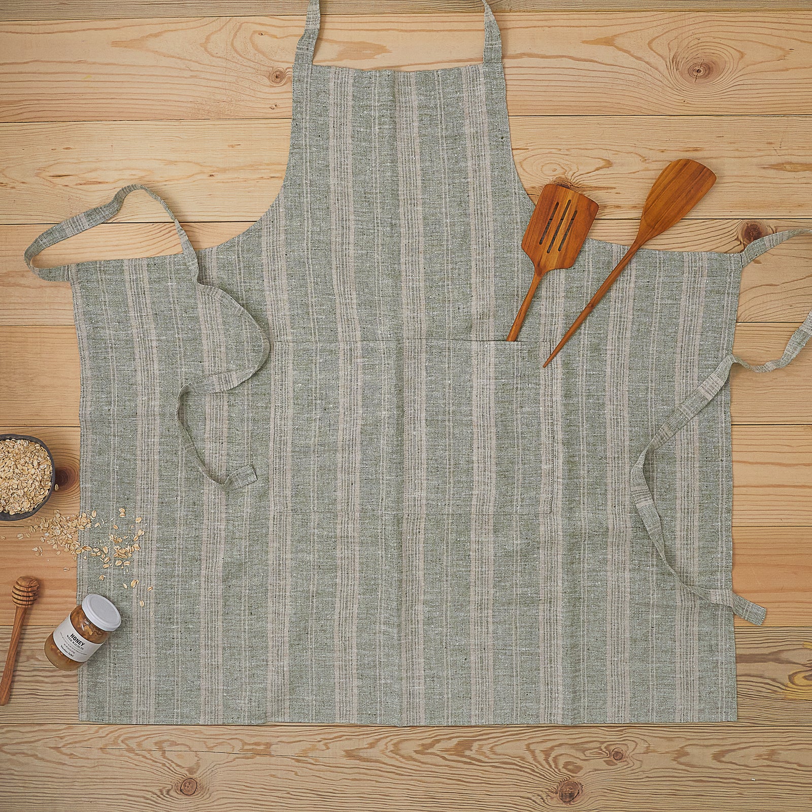Multistripe Apron, Forest Green