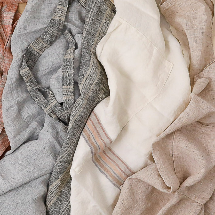 Carmela Kitchen Apron, Ivory with Caramel