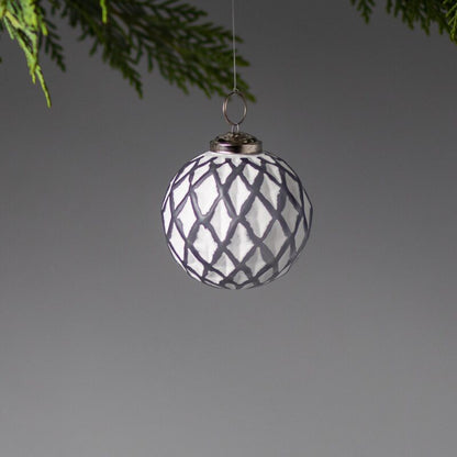 White &amp; Grey Glass Ornament, Lattice Ball