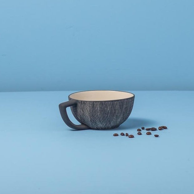 Black Crosshatch Latte Mugs, Set of 4