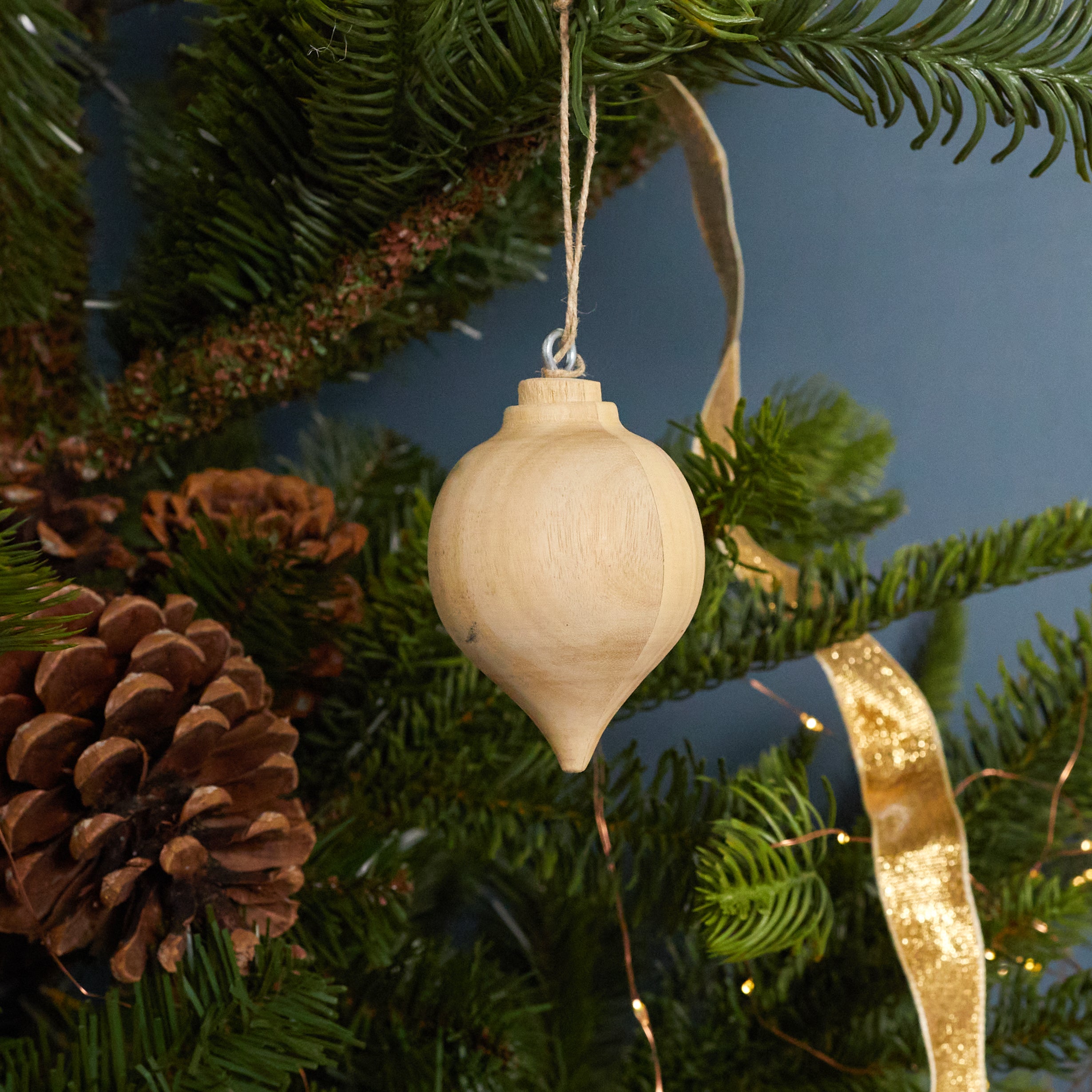 Pine Round Drop Spindle Ornament