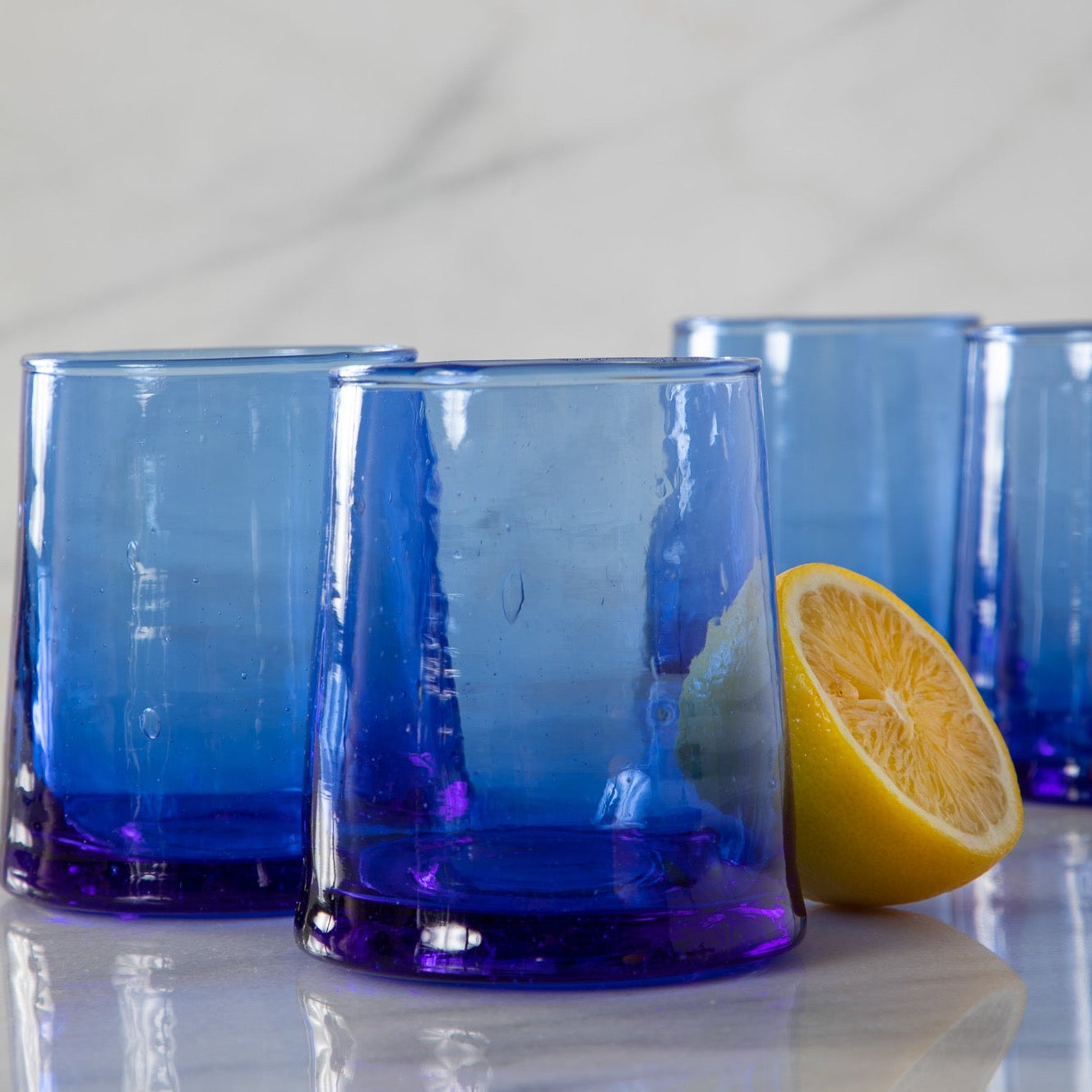 Recycled Cone Glass, Blue, Set of 4