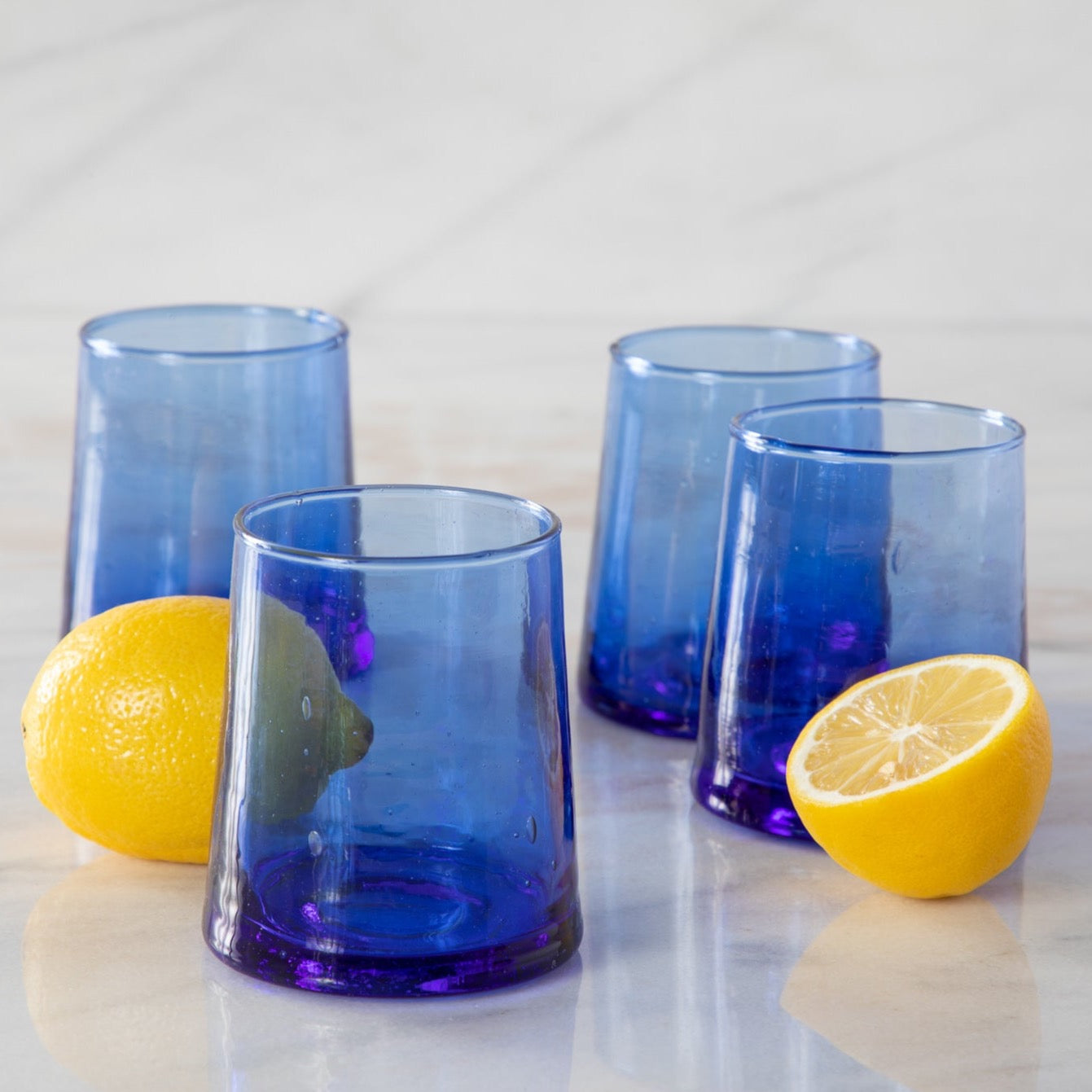 Recycled Cone Glass, Blue, Set of 4