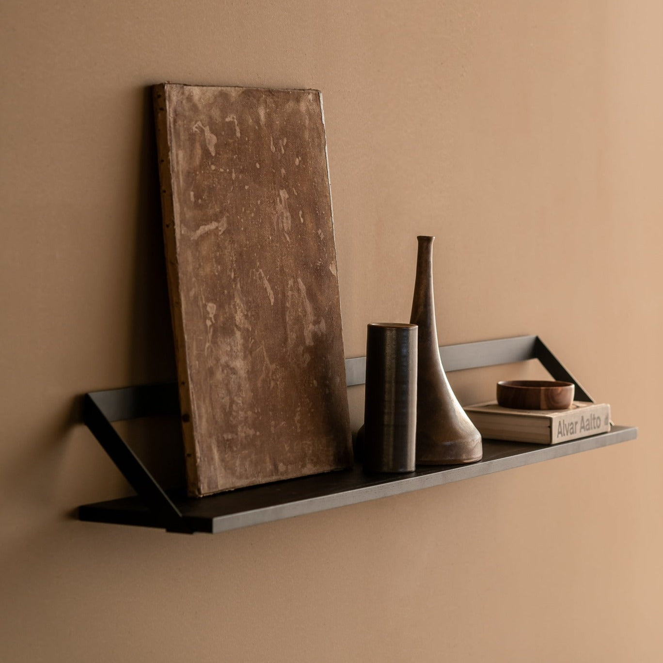 Ribbon Solid Black Oak Shelf with Black Metal, 55"