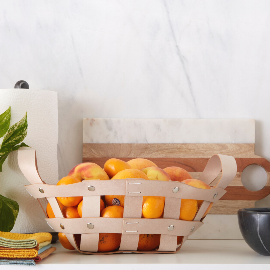 Pali Recycled Leather Tabletop Basket