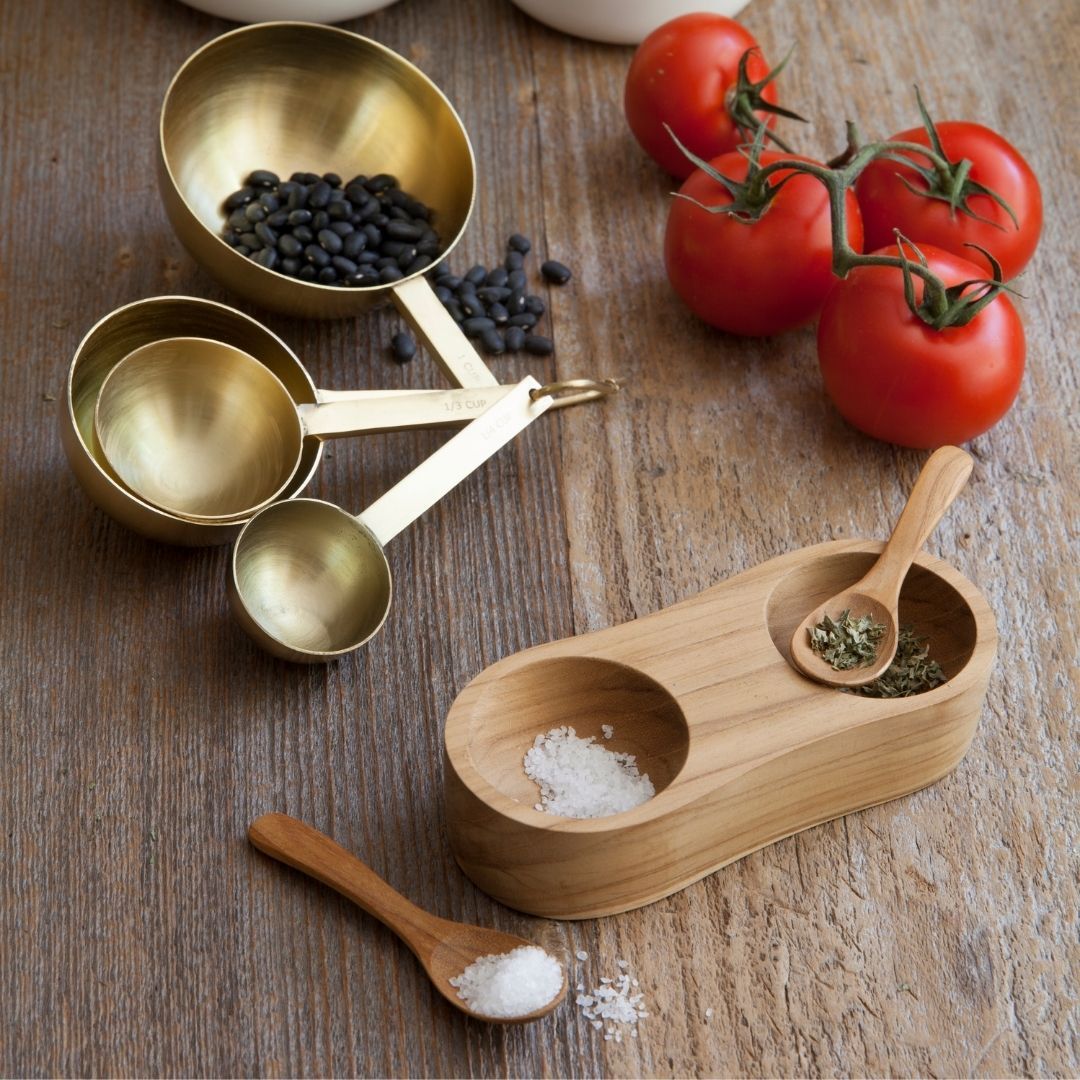 Teak Salt & Pepper Cellar with Spoons
