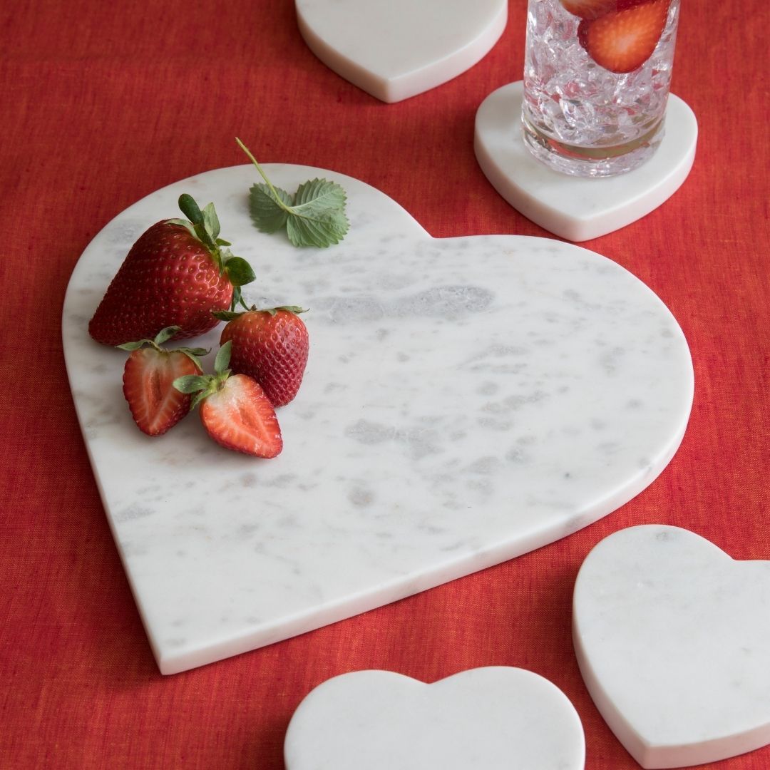 White Marble Heart Serving Board