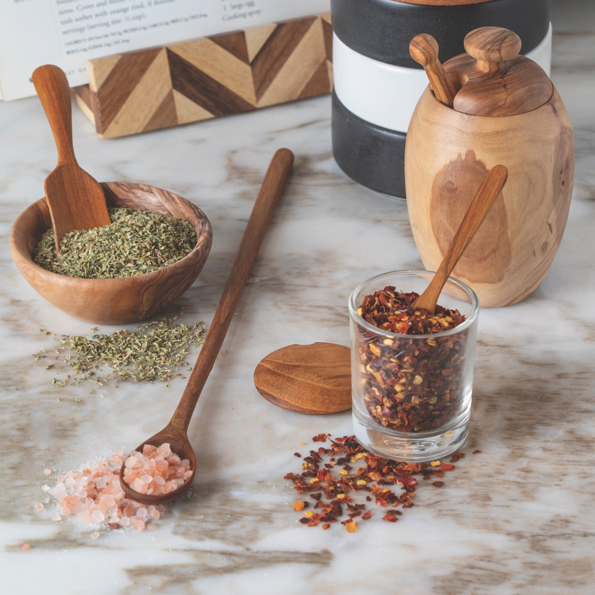 Glass Mini Cellar with Teak Lid & Spoon