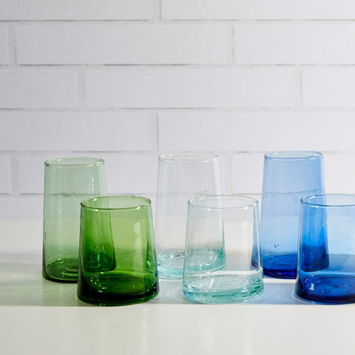 Recycled Cone Glass, Blue, Set of 4