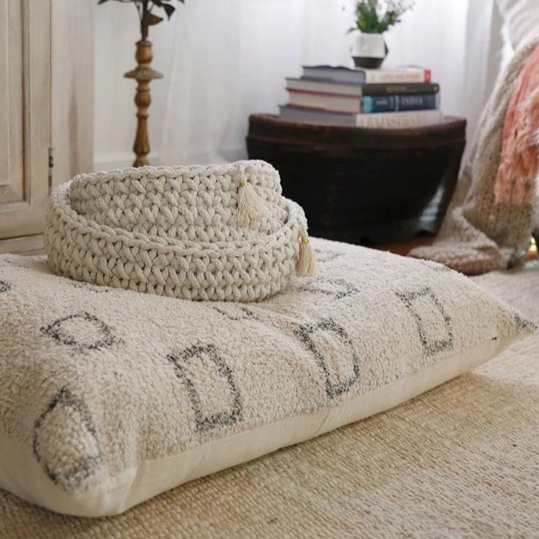 Bowie Big Pillow, Ivory & Grey