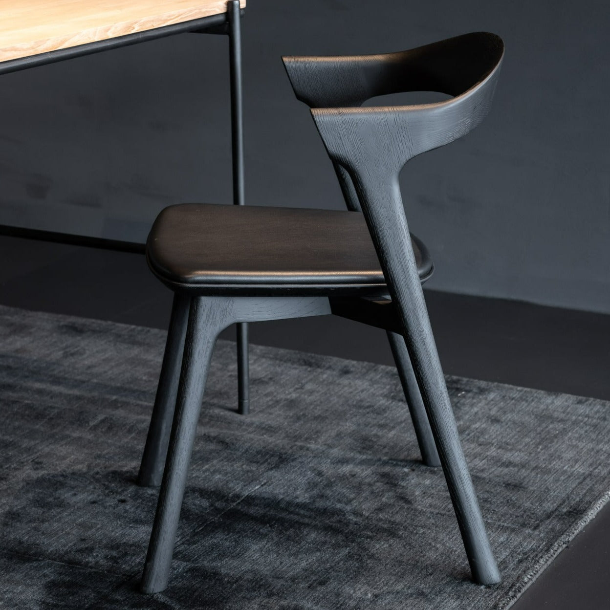 Bok Solid Black Oak Dining Chair with Black Leather Cushion