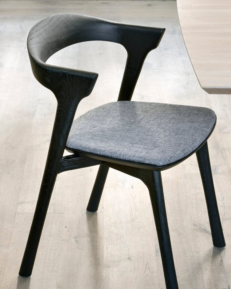 Bok Solid Black Oak Dining Chair with Grey Fabric Cushion