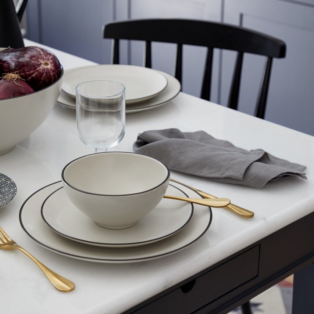 Augusta Side Plate, Natural with Black, Set of 4