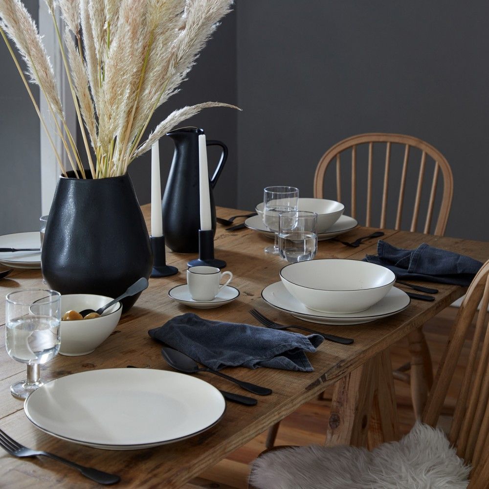 Augusta Pasta Bowl, Natural with Black, Set of 6