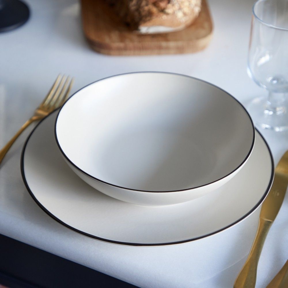 Augusta Pasta Bowl, Natural with Black, Set of 6