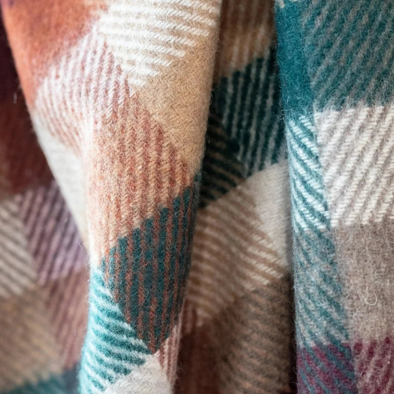 Recycled Wool Waterproof Picnic Blanket in Forest Check