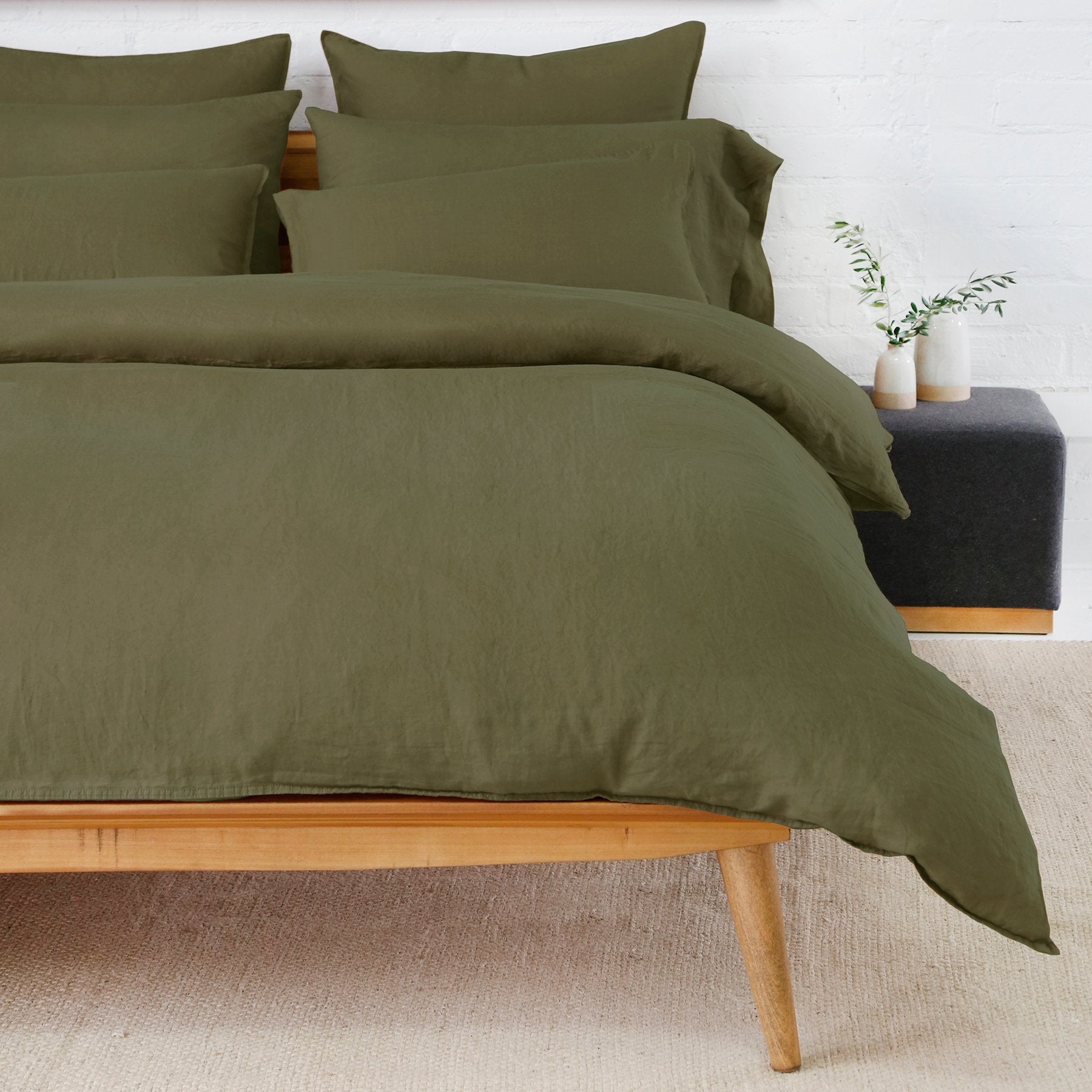Parker Linen Queen Duvet Set, Forest
