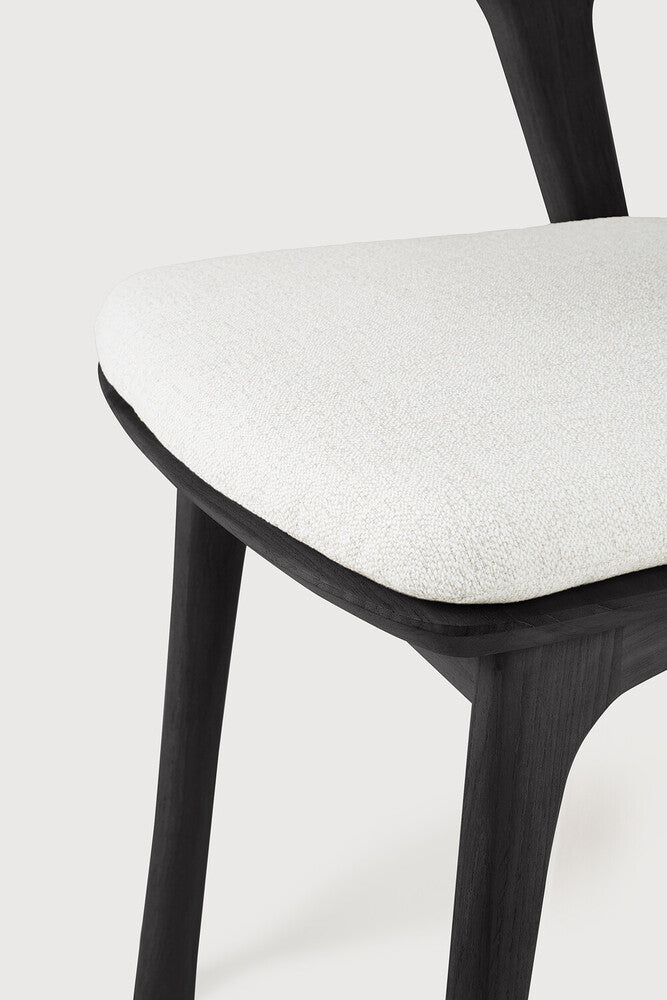 Bok Solid Black Teak Outdoor Dining Chair With Off White Fabric