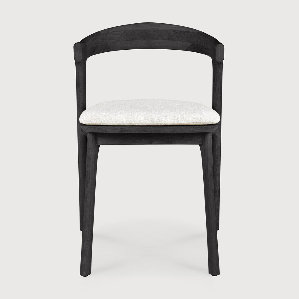 Bok Solid Black Teak Outdoor Dining Chair With Off White Fabric