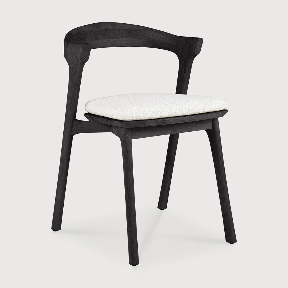Bok Solid Black Teak Outdoor Dining Chair With Off White Fabric