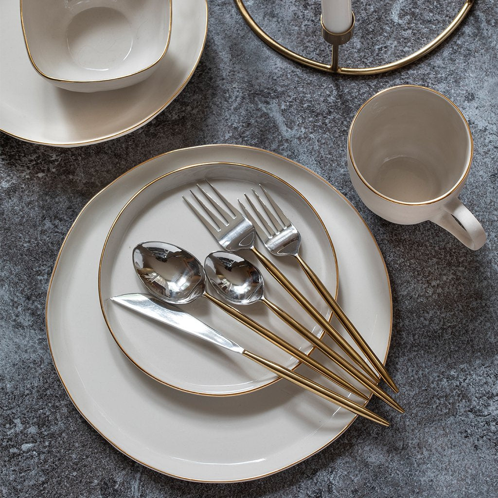 24k Gold Tam Stoneware Dinner Plate, Pearl, Set of 4