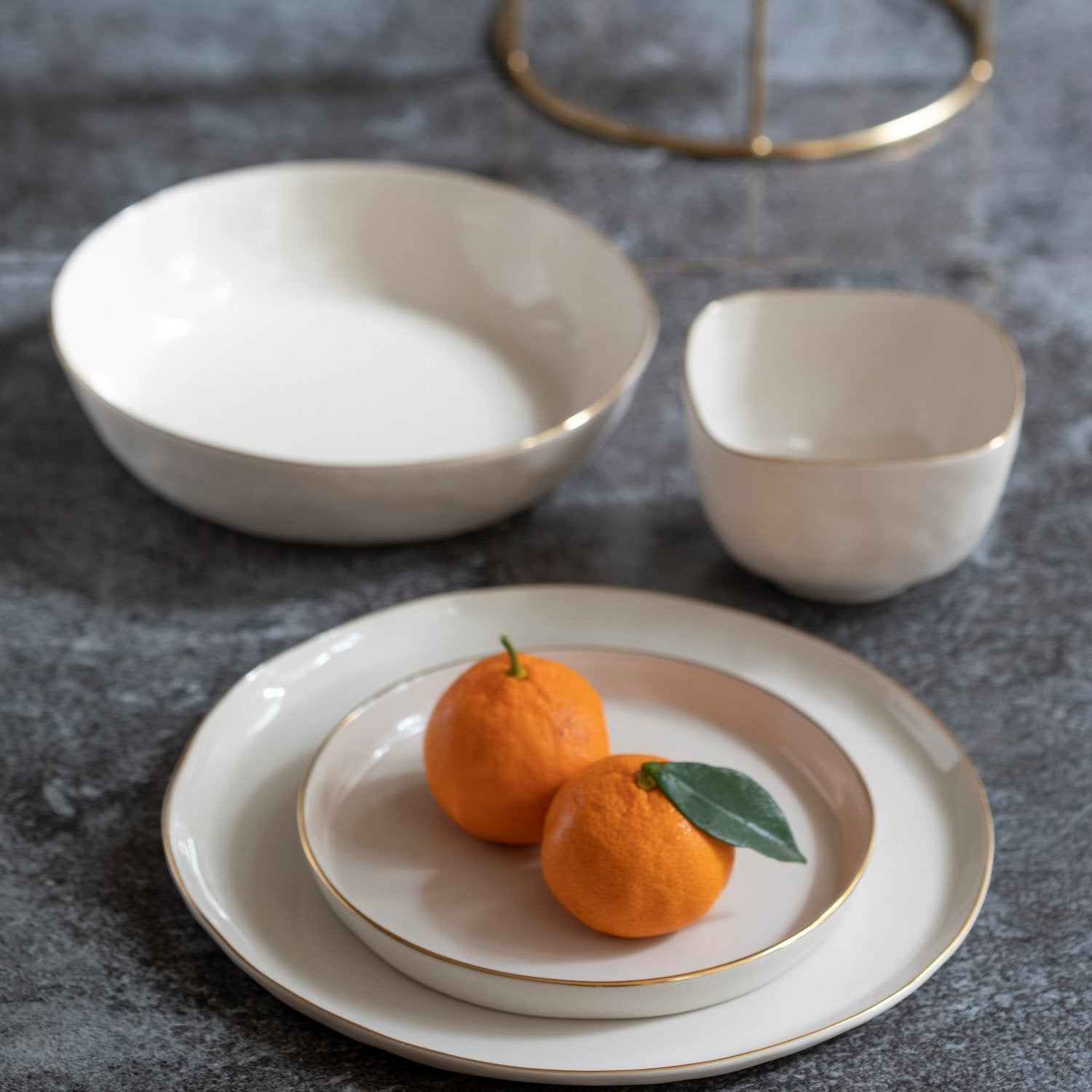 24k Gold Tam Stoneware Dinner Plate, Pearl, Set of 4