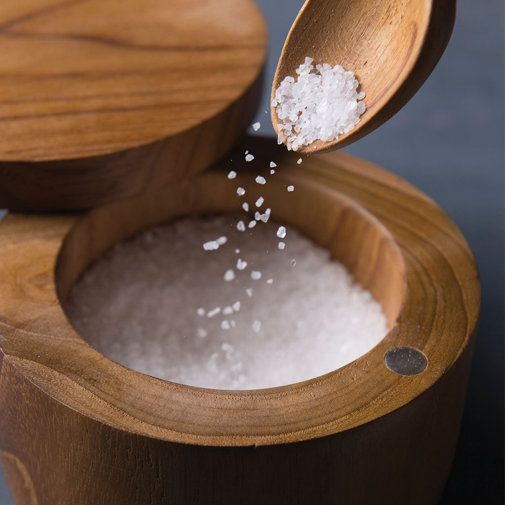 Teak Cellar with Spoon & Pivoting Lid