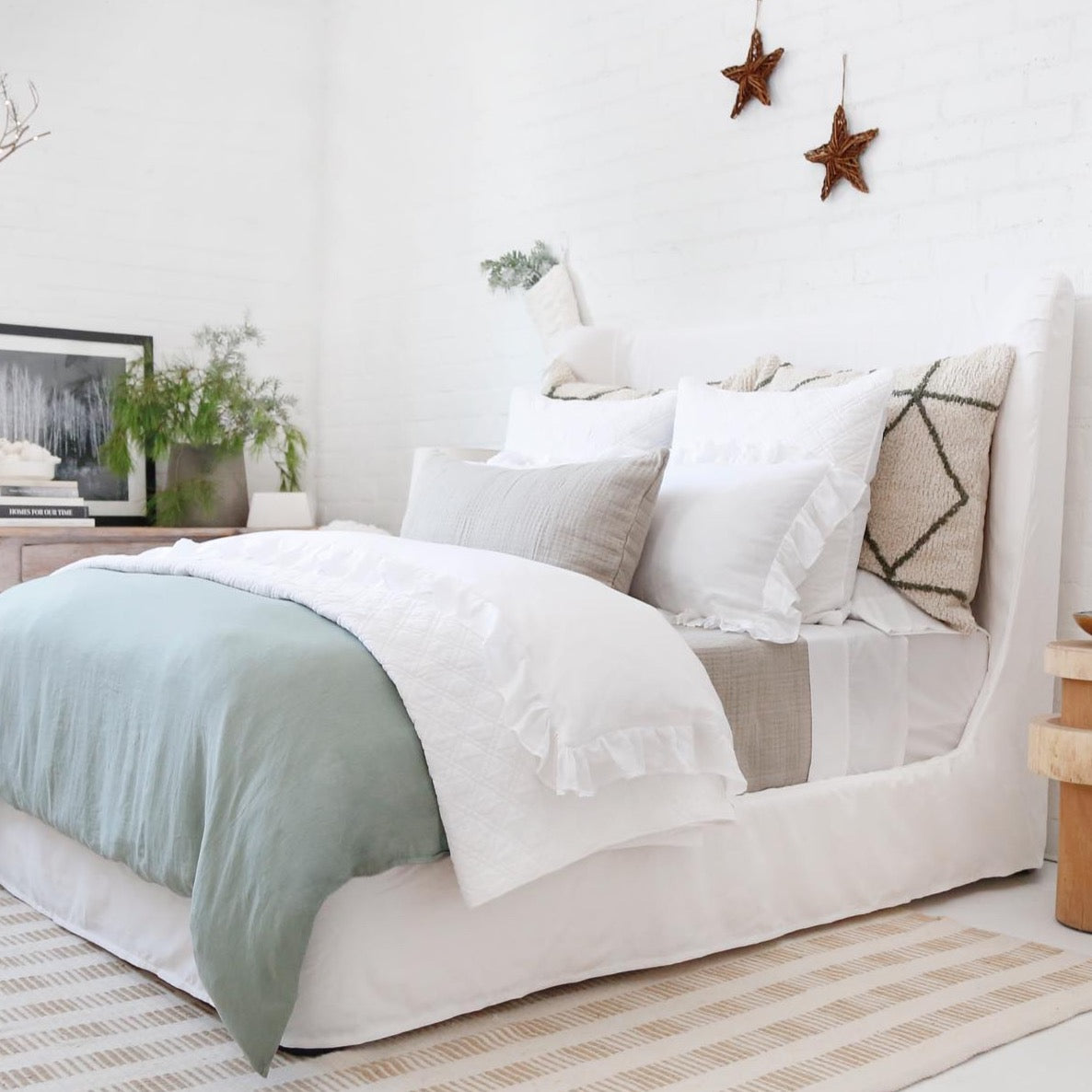 Parker Linen Queen Duvet Set, Sage