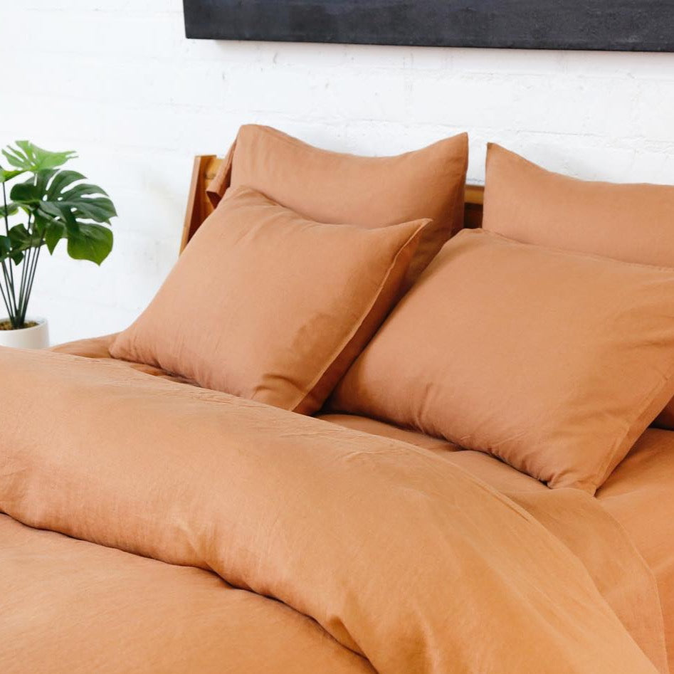 Parker Linen Queen Duvet Set, Terra Cotta