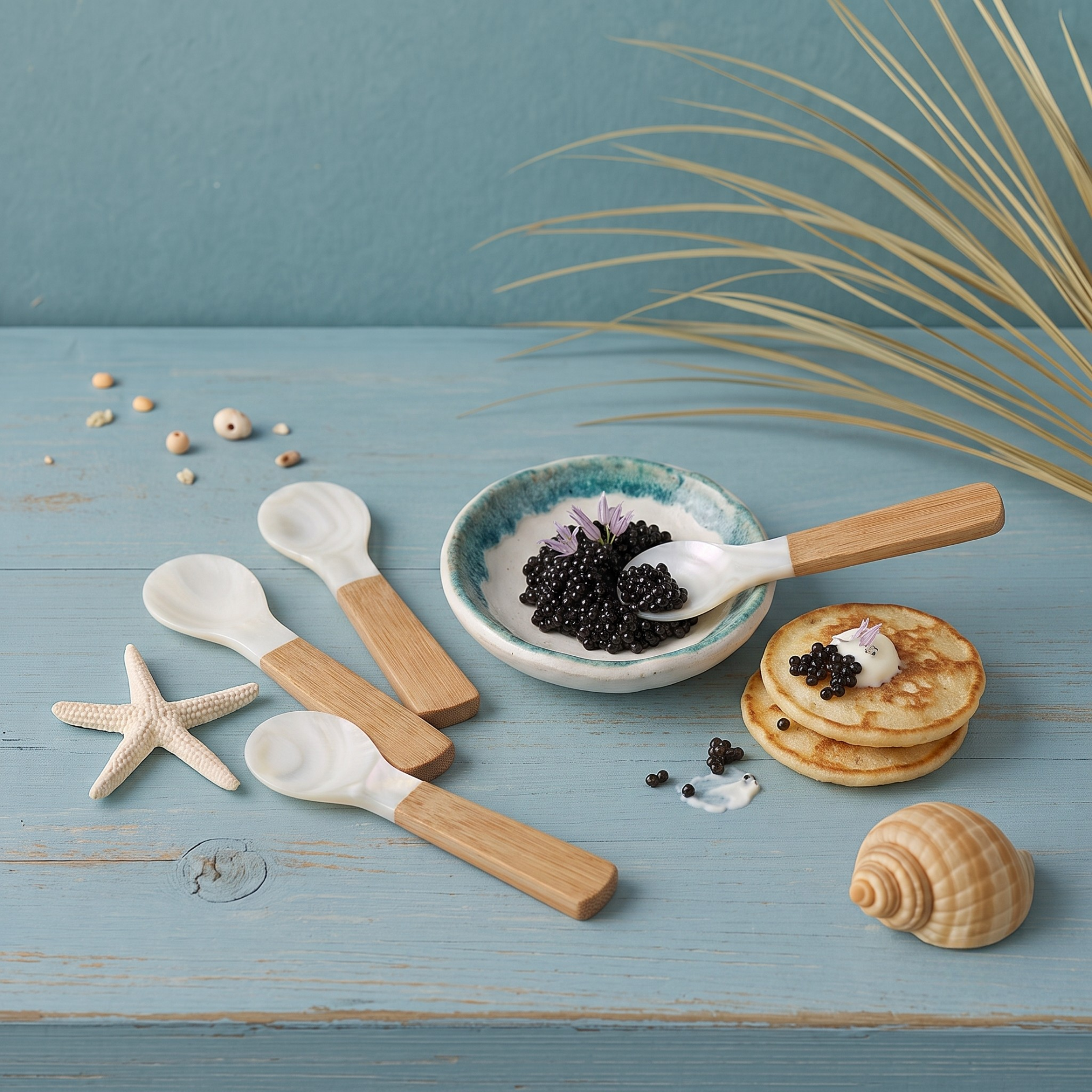 Seashell &amp; Bamboo Spoons Small, Set of 4