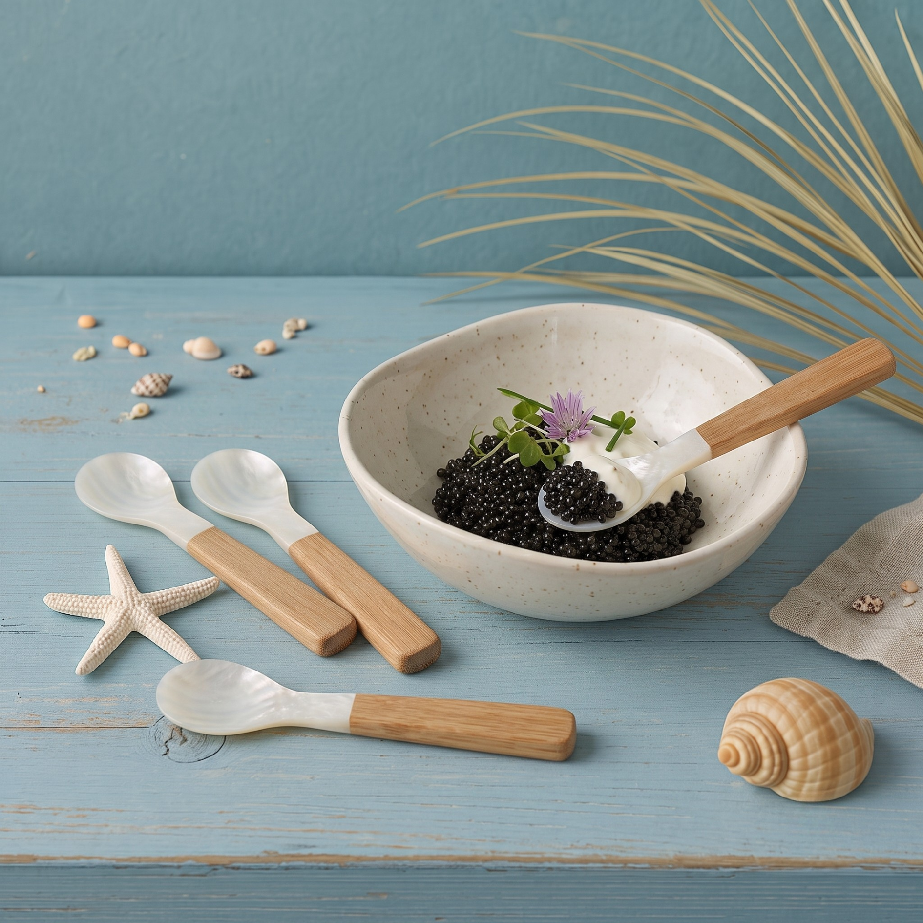 Medium Shell &amp; Bamboo Spoons, Set of 4