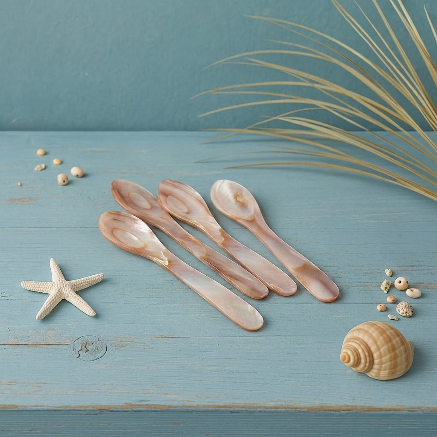 Pink &amp; Brown Large Seashell Spoons, Set of 4