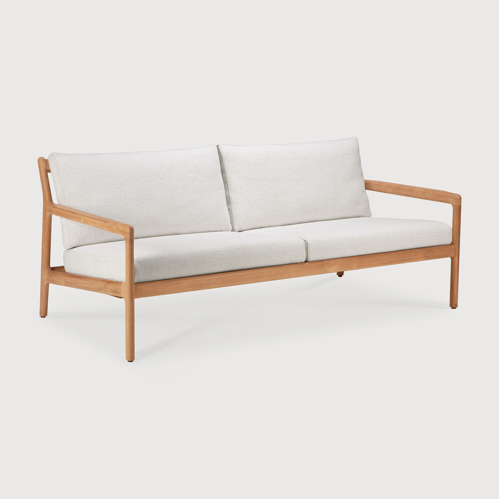 Jack Solid Teak Outdoor 2 Seater Sofa, Off White Fabric